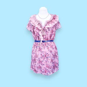 Ruffled Chiffon Floral Dress in Mauve S